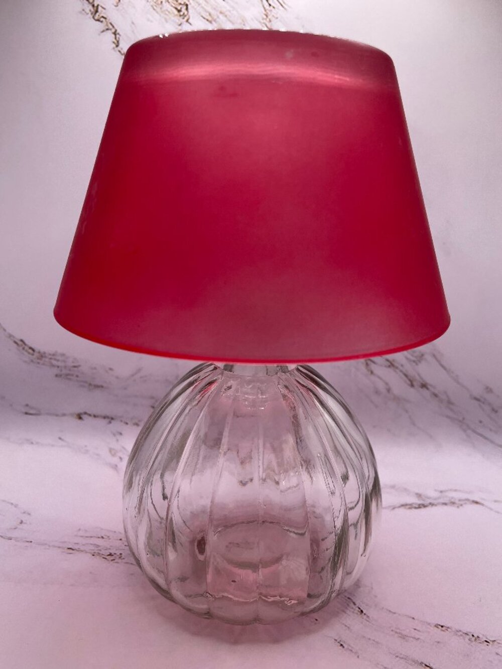 Vintage 90s Frosted Red Glass Candle Lamp Tealight Holder Clear Ribbed Base